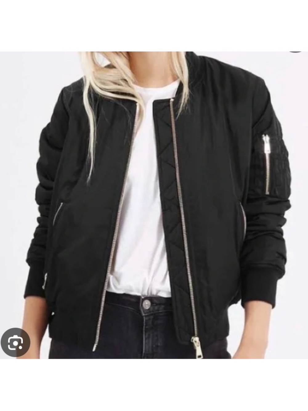 H&M Black Women's Bomber Jacket with Silver Zippers